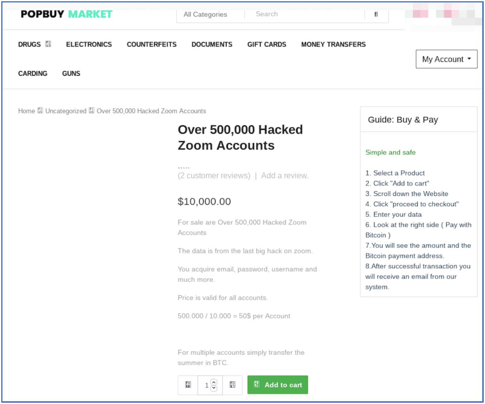 Figure 2: POPBUY Market (Source: Tor Anonymous Network, Captured Live 21 April 2020)