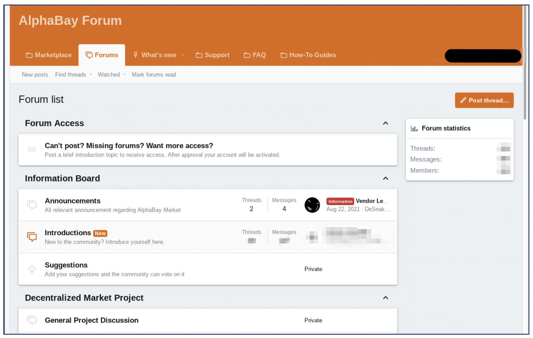 AlphaBay Forum Main Page - 2021