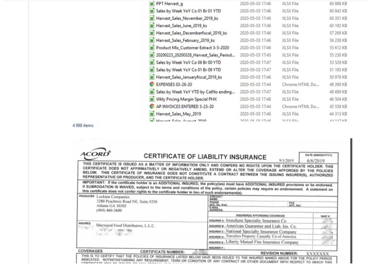 Sample Sherwood data that the REvile sent to Coveware to show them that their threats were serious