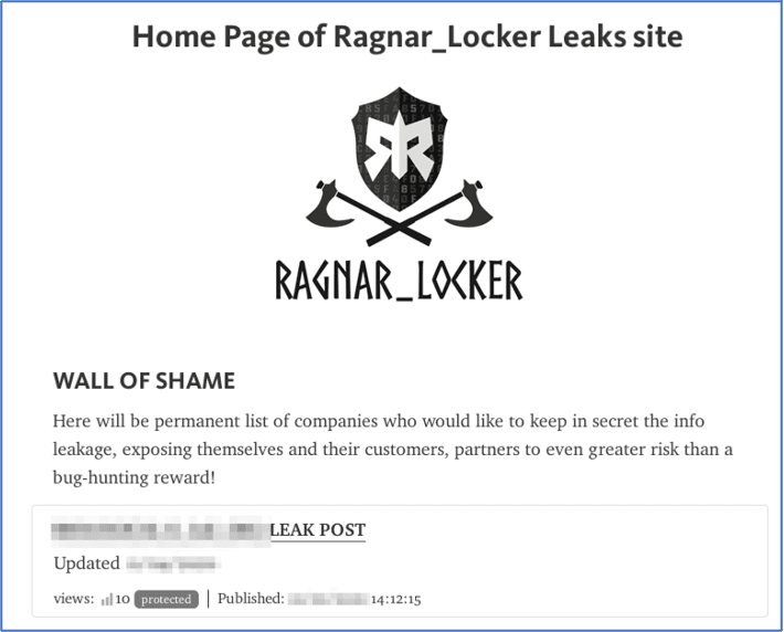 Figure 2: Example ransomware leak site on the darknet for Ragnar Locker Group