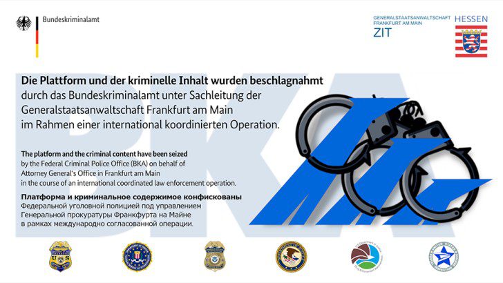 Hydra server seizer banner declaring that the platform and content have been seized by the BKA.