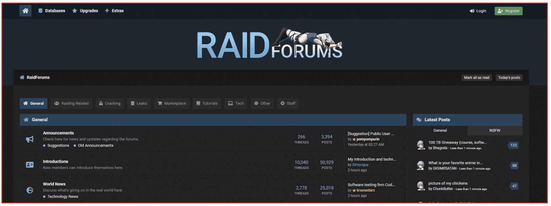 RaidForums Landing Page before the RaidForums Seizure